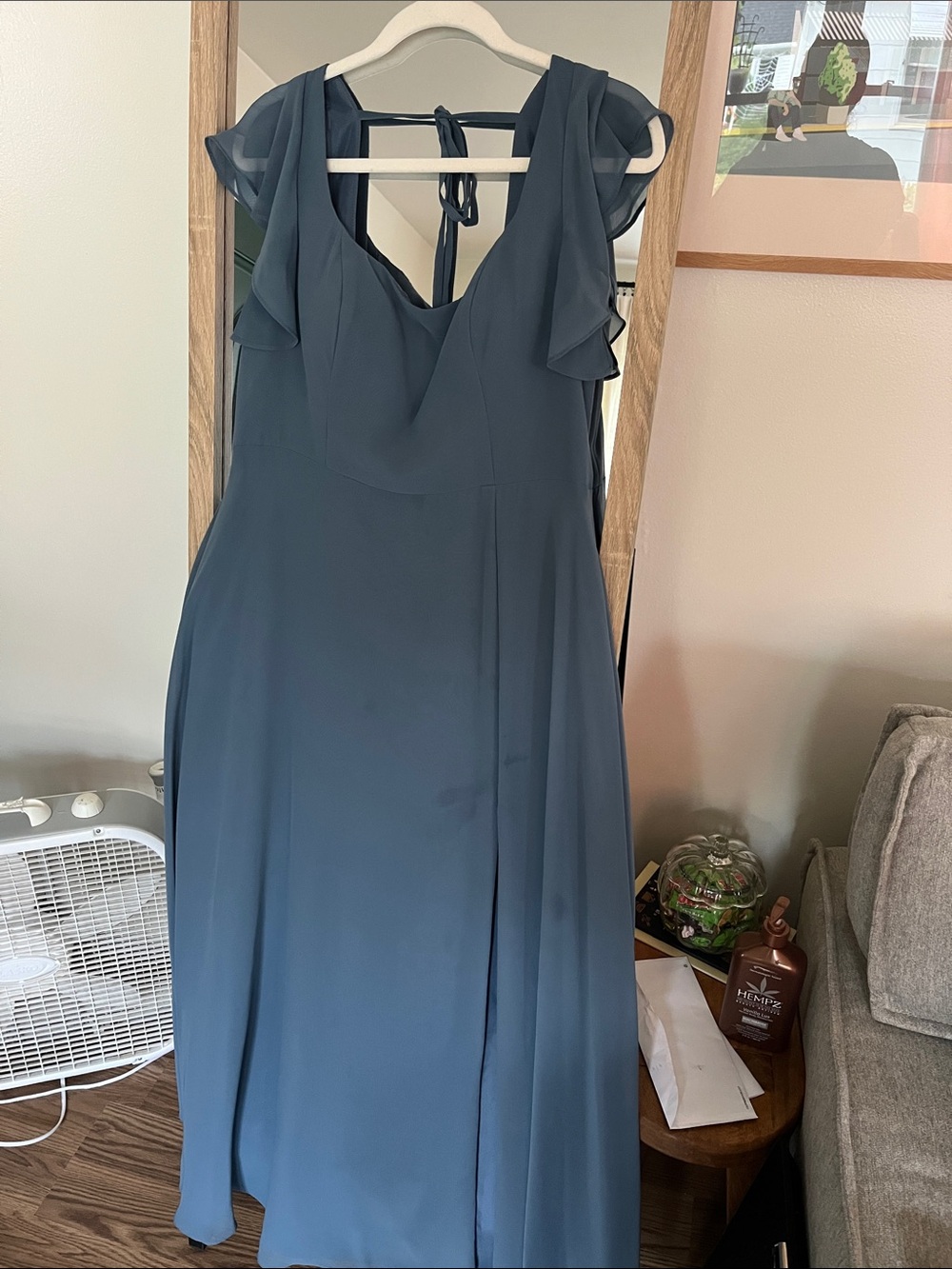 Azazie Slate Blue Maxi Dress with Flutter Sleeves